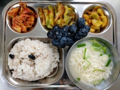 검은콩밥
설렁탕/소면
애호박전
오이무침
김치
포도